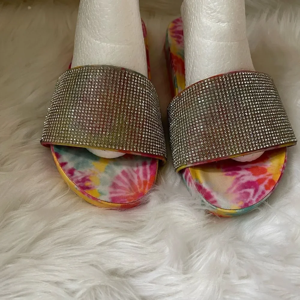 Steve Madden  Big girl tie dye slide glitter rhinestones slide sandals size 4